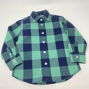 UNTUCkit Toddler Boy Button Up Shirt Navy Blue Green Plaid Cotton 2T